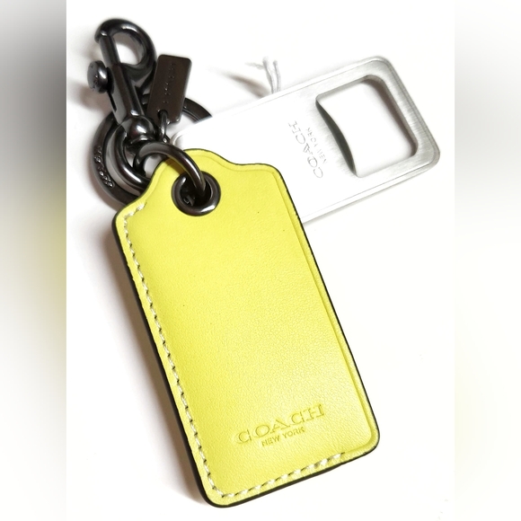 Coach Bottle Opener Keychain Bag Charm Bright Yellow Leather Gunmetal CL419 NWT - Picture 2 of 13